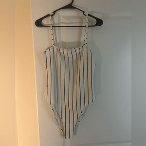 **ONLY WORN ONCE** Black and white striped medium bodysuit from Shein.